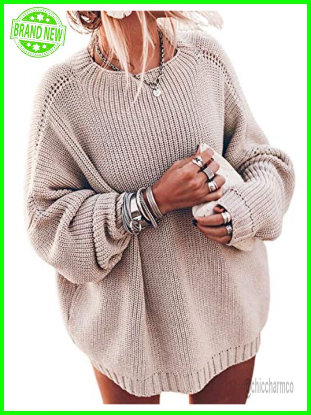 Ugerlov Women's Oversized Chunky Knit Sweater Batwing Sleeve Mock Neck Pullover